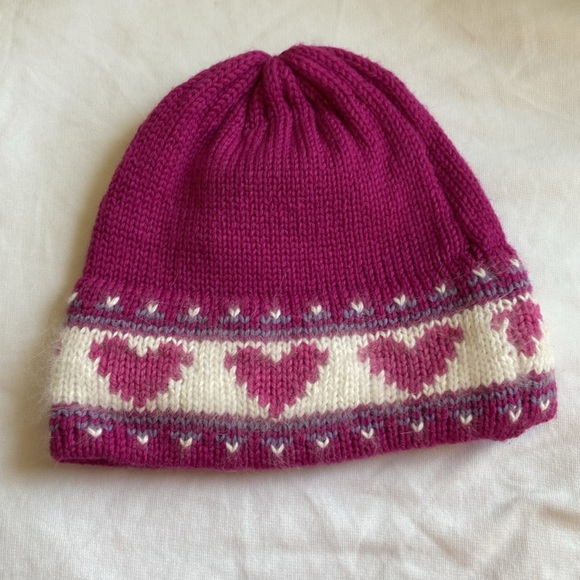 Vintage! Marceau Sports 100% Wool Knit Beanie Purple & Cream Hearts - Picture 2 of 4